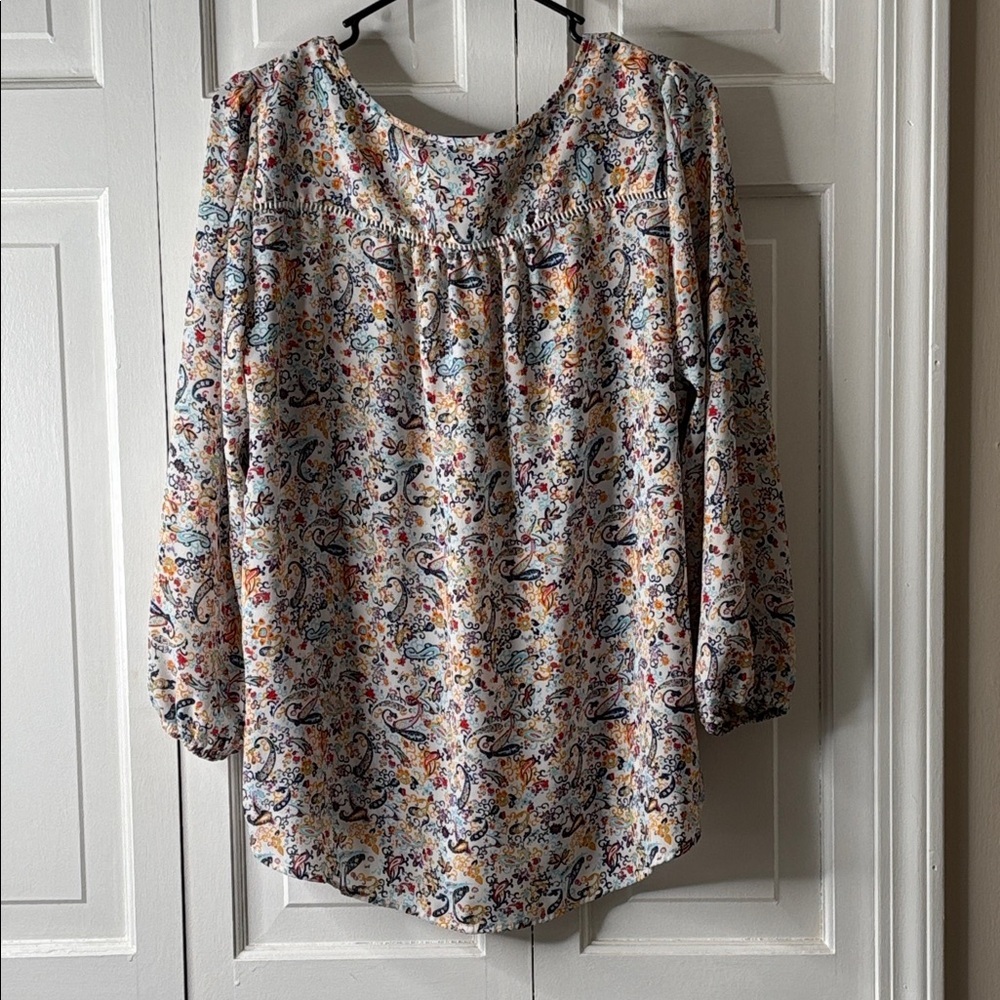 Collective Concepts Cream Paisley Floral Split-Neck Tunic sz-LG - Picture 5 of 6